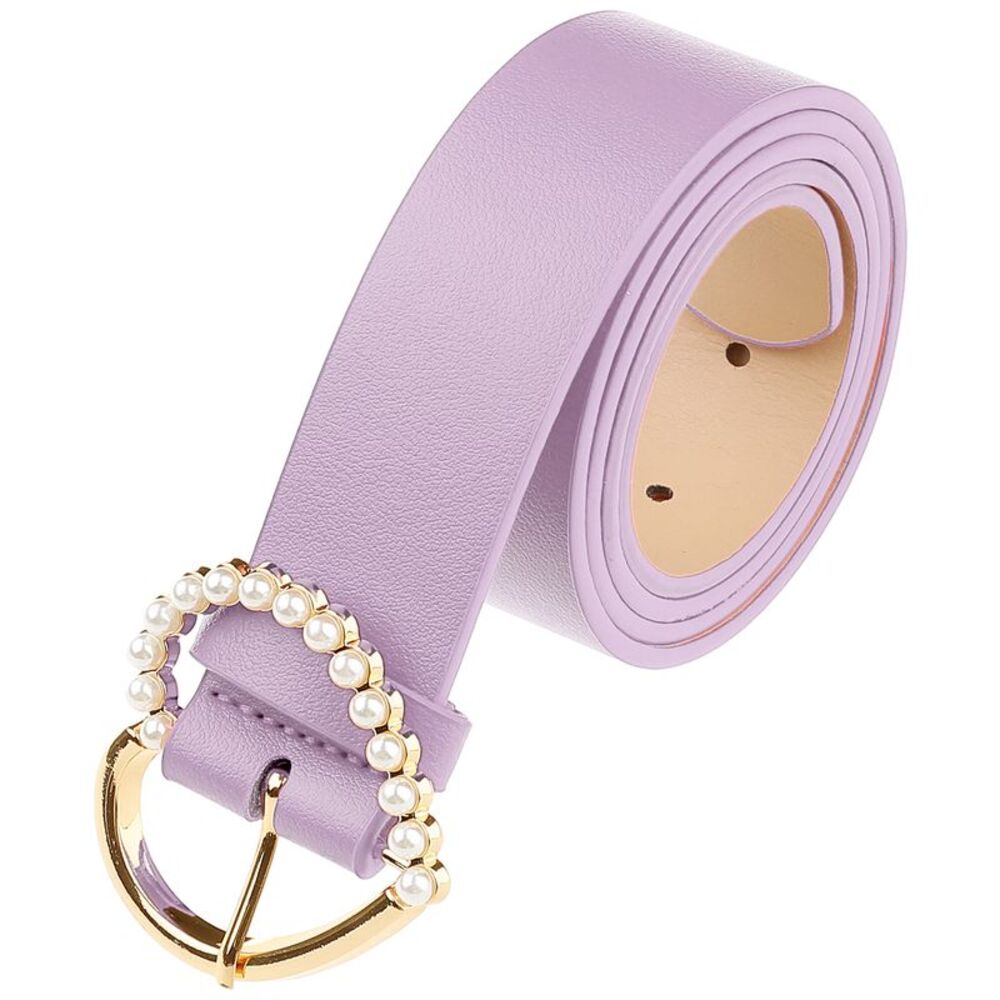 Stylish Heart-Shaped Buckle with Beads Encrusted Buckle Waistband Light Purple